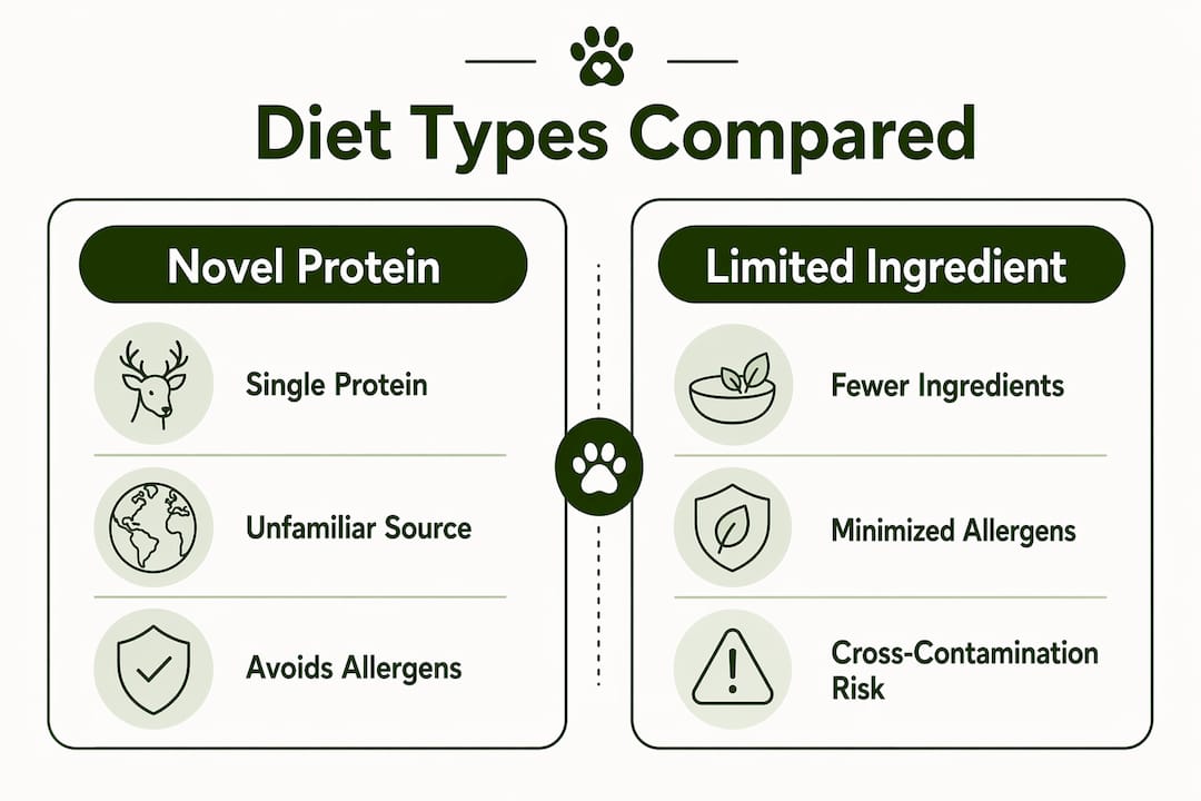 Infographic comparing novel protein and limited ingredient diets