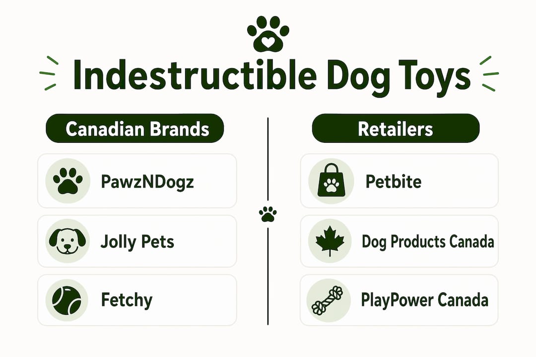 Infographic comparing Canadian tough dog toy brands and retailers