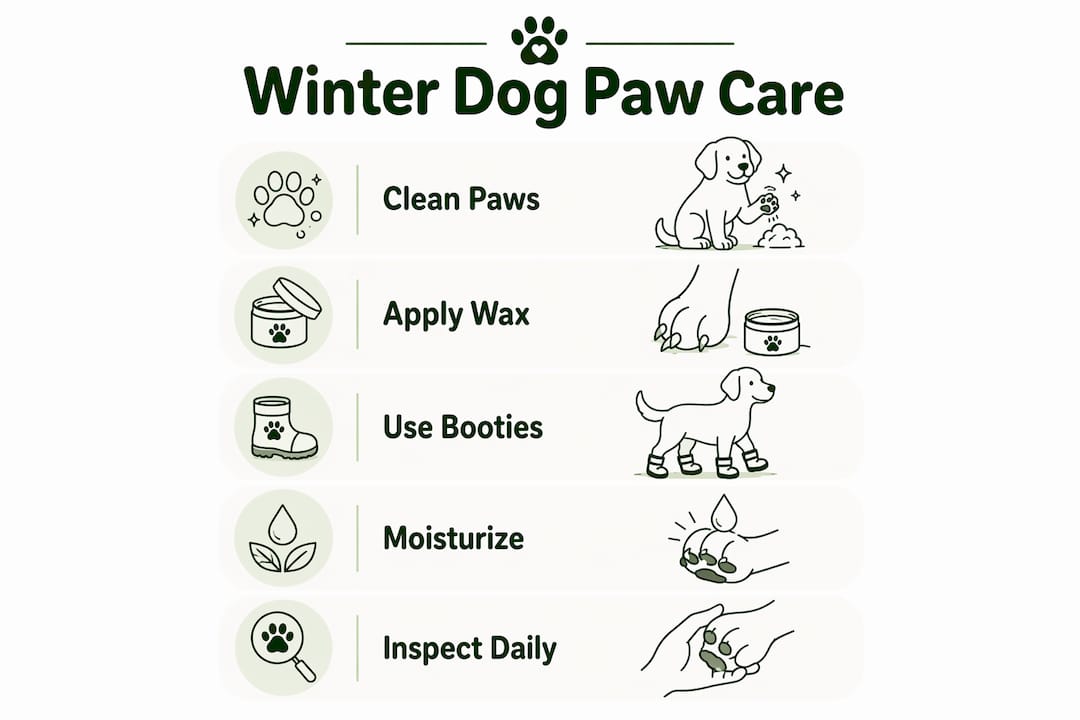 Infographic illustrating dog paw care steps