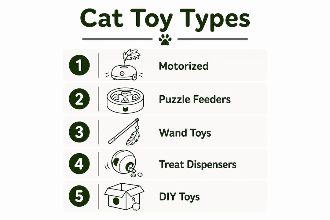 Infographic showing types of interactive cat toys