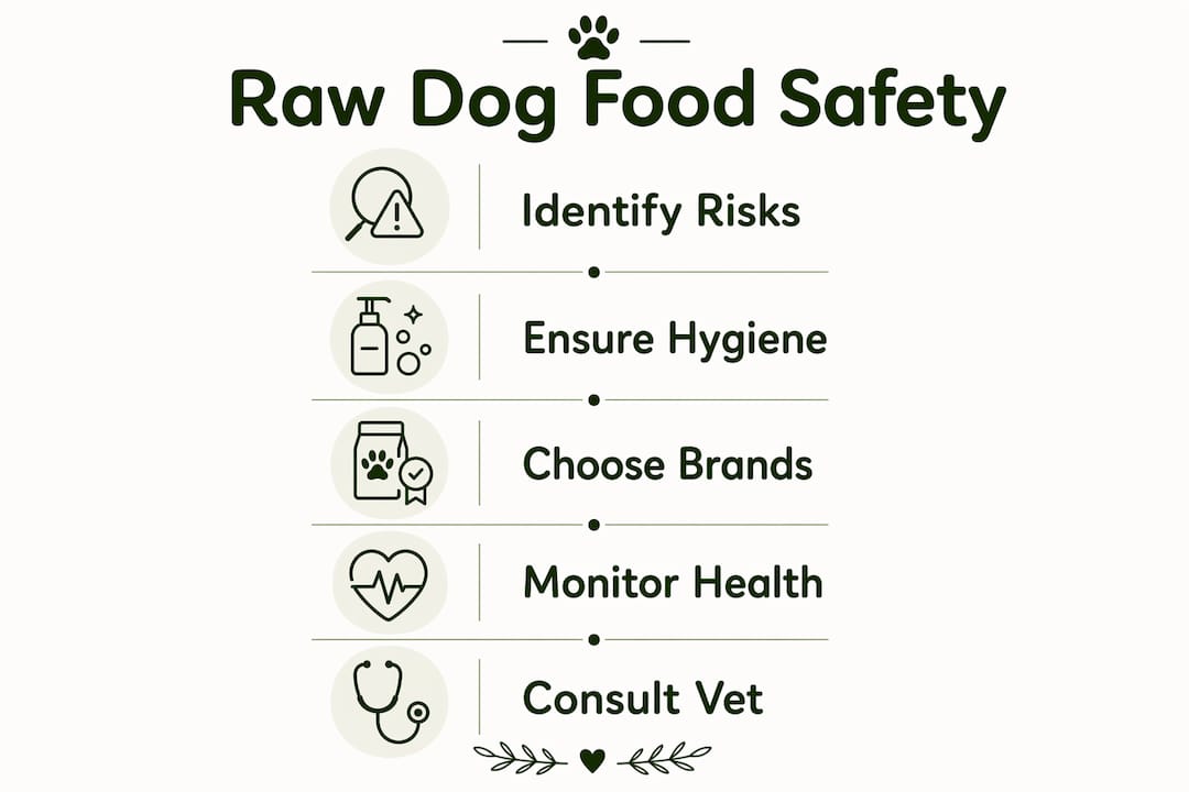 Infographic showing steps of raw dog food safety