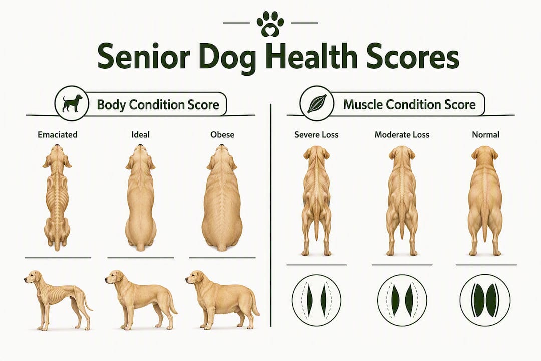 Infographic comparing body and muscle condition scores for senior dogs