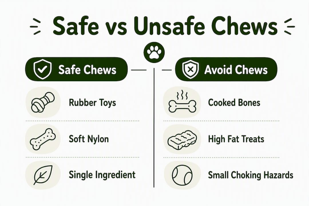 Infographic comparing safe and unsafe puppy chews