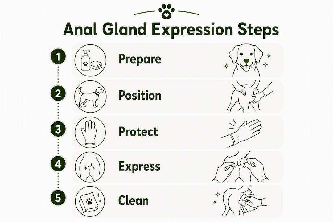 Infographic illustrating anal gland expression steps