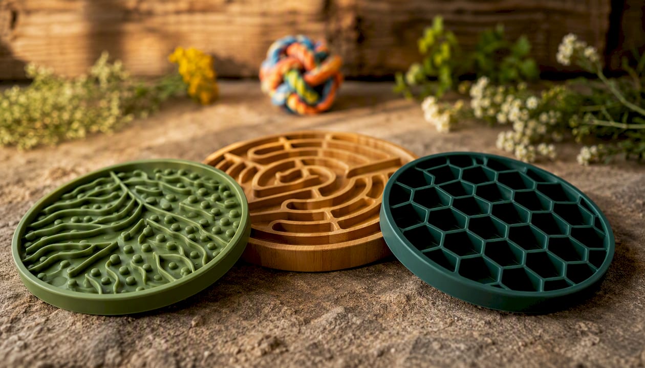Close-up textures of different lick mat materials