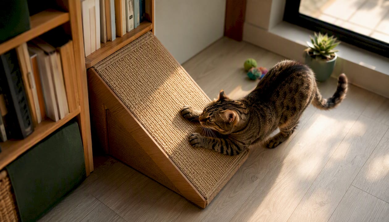 Cat scratching angled sisal ramp
