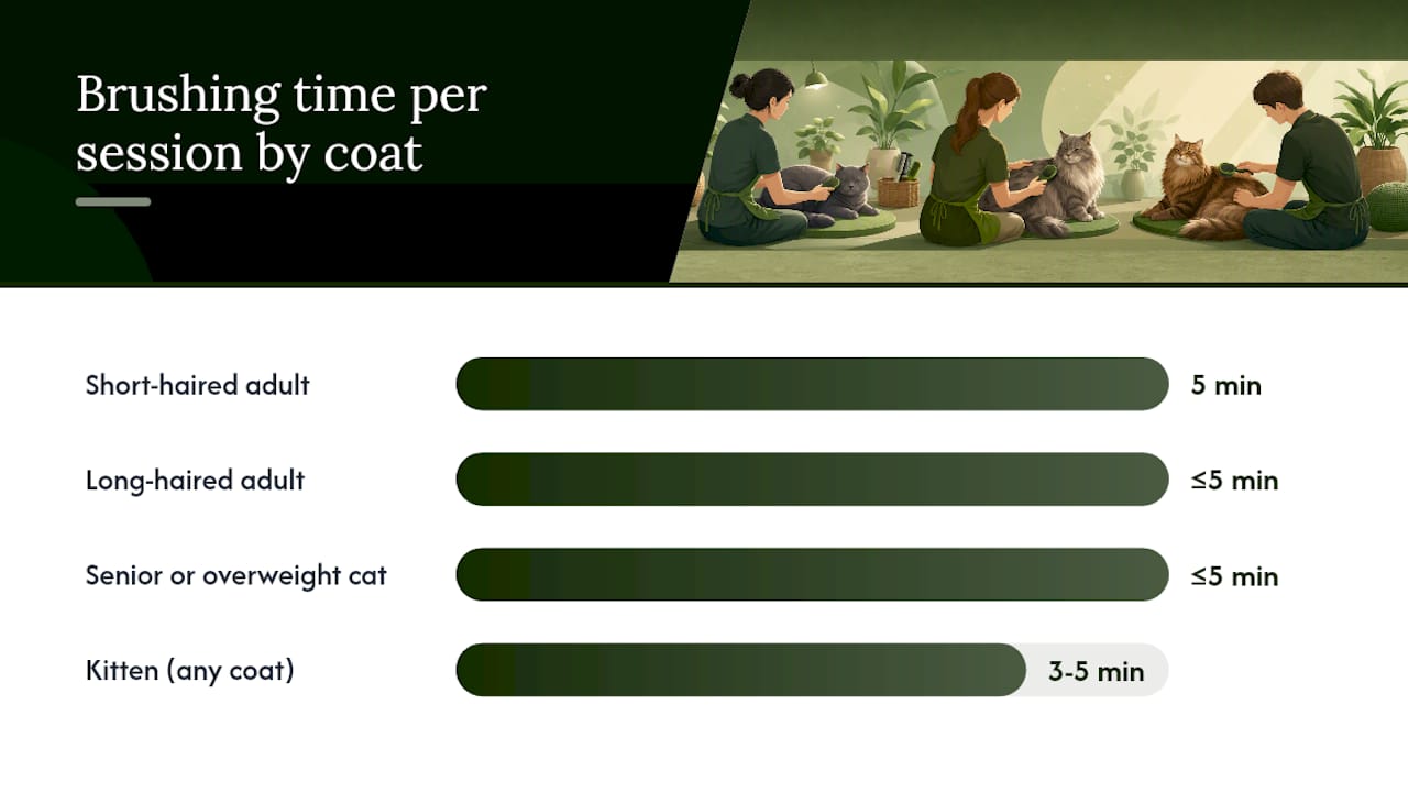 Diagram showing cat coat types grooming frequency and tools