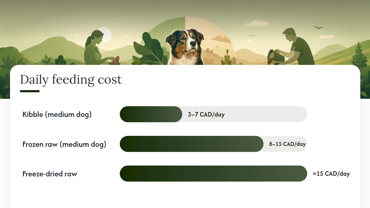 Comparison diagram of raw vs kibble dog food factors