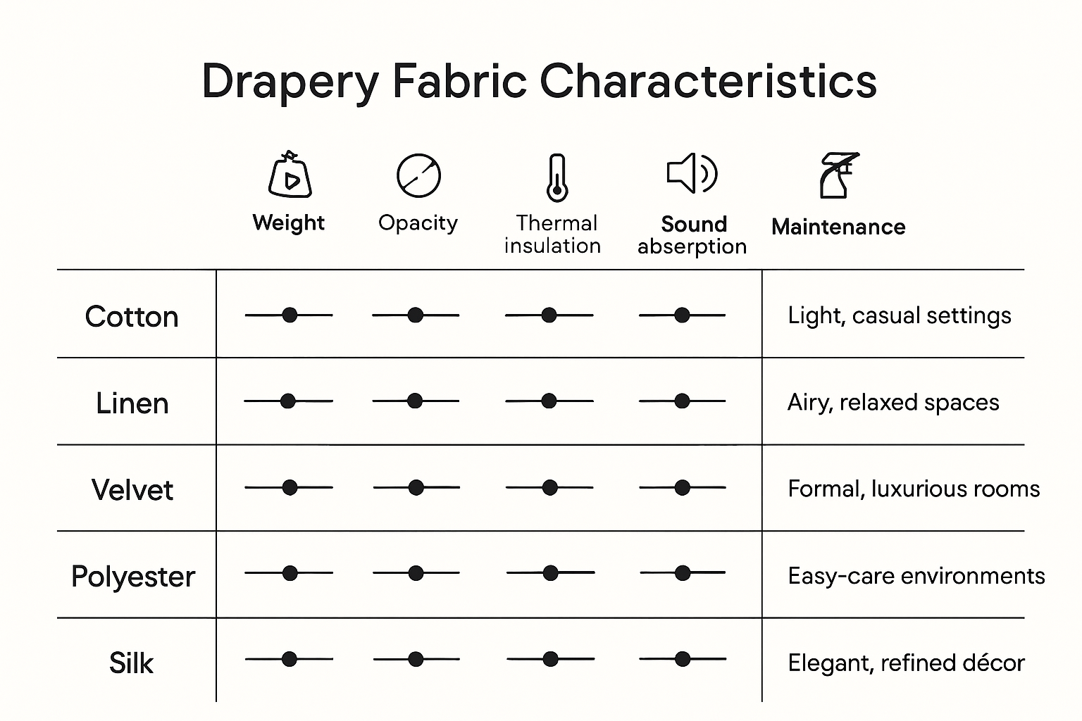 Infographic comparing drapery fabric features and functions