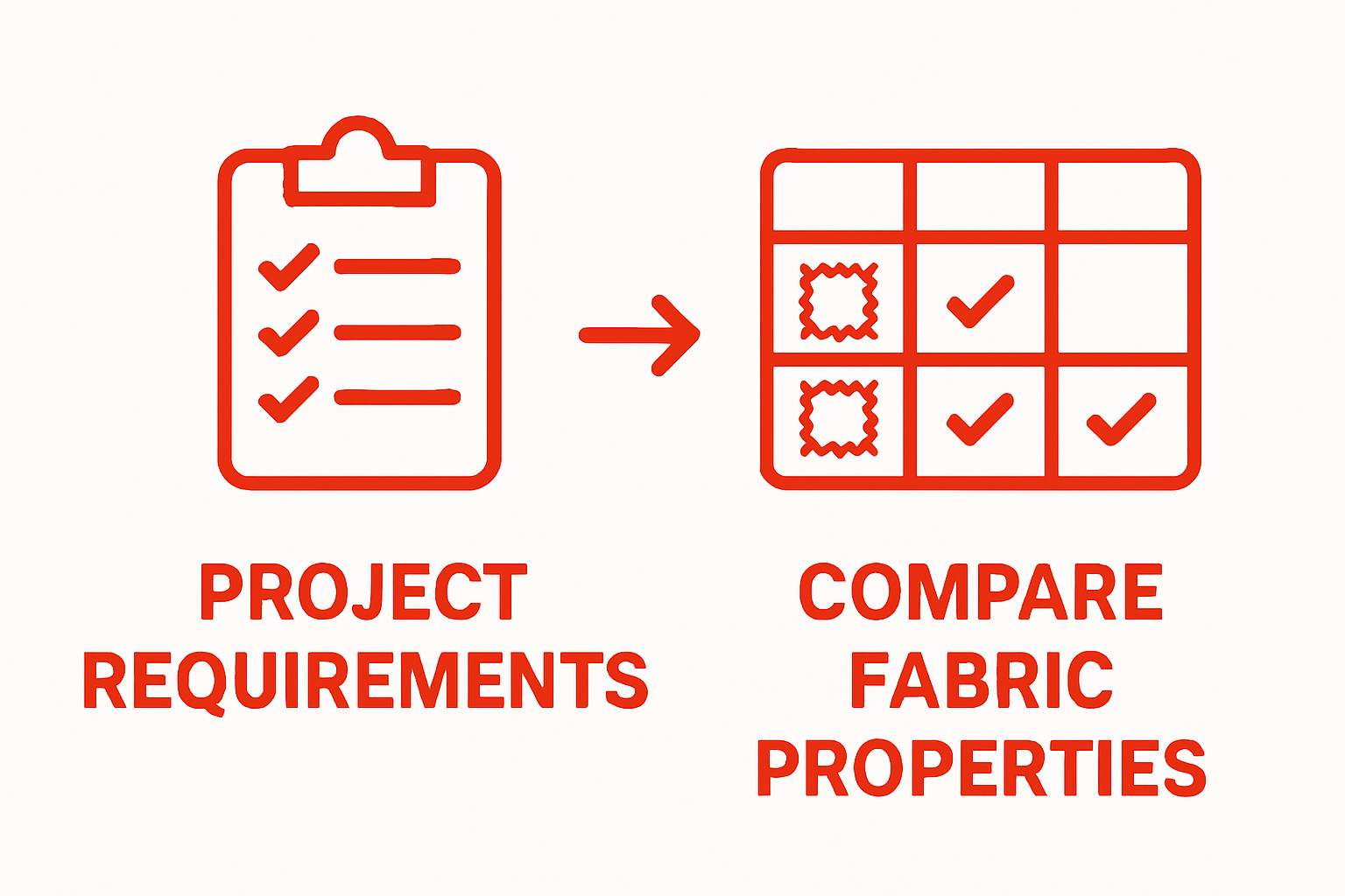 Infographic illustrating steps to match project requirements with fabric properties