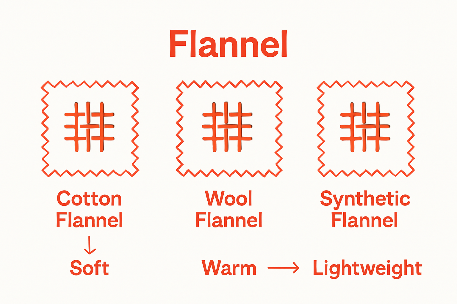 Infographic comparing cotton, wool, and synthetic flannel fabrics