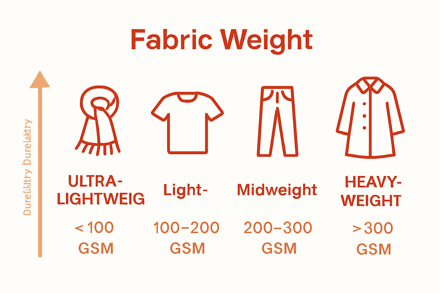 Infographic comparing fabric weight categories and typical uses