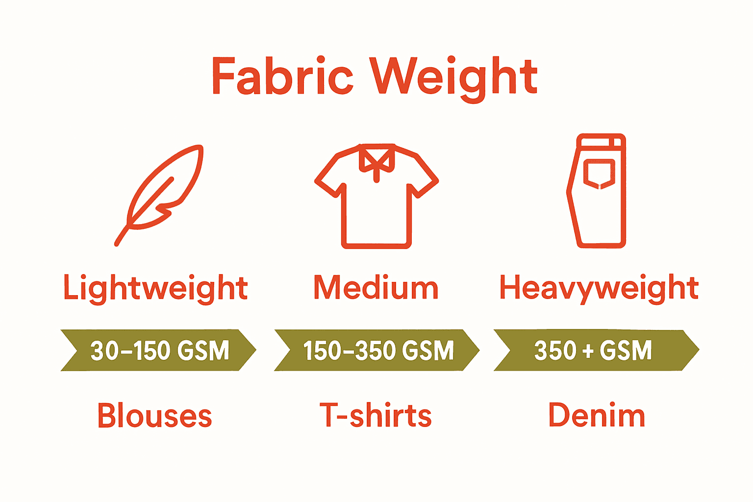 Fabric weight comparison with GSM ranges and use examples