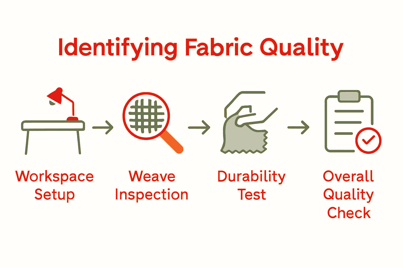 Infographic summarizing 5 steps to identify fabric quality.