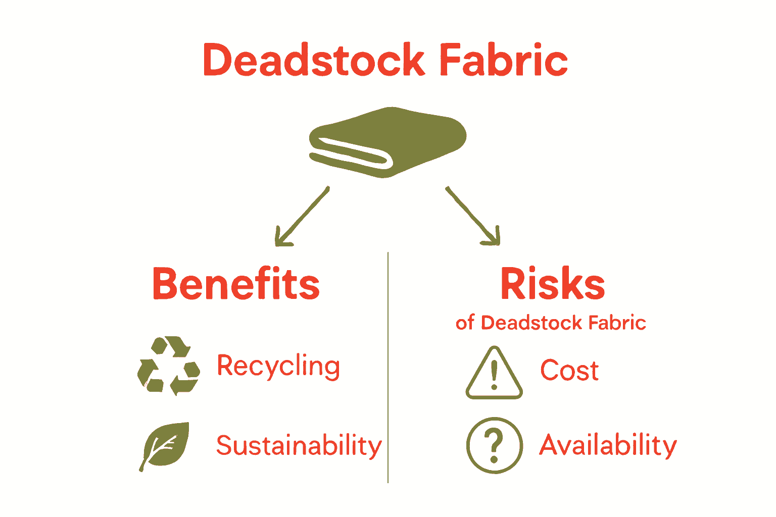 Infographic comparing benefits and risks of deadstock fabric