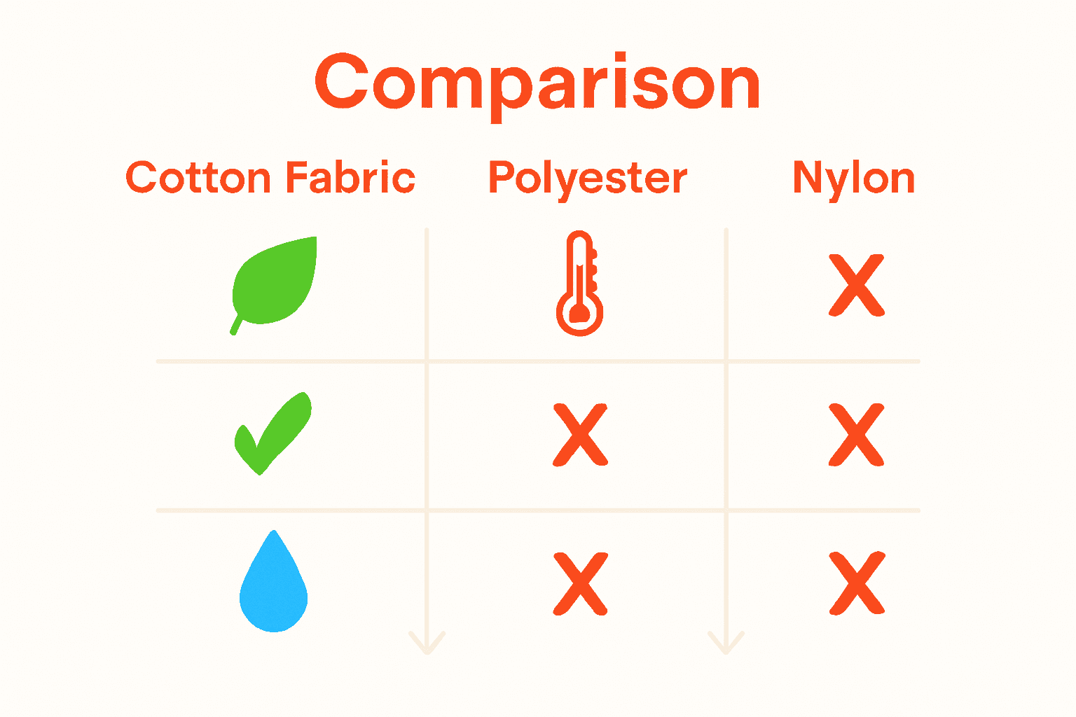 Infographic comparing cotton fabric with polyester and nylon on biodegradability, breathability, and moisture management.