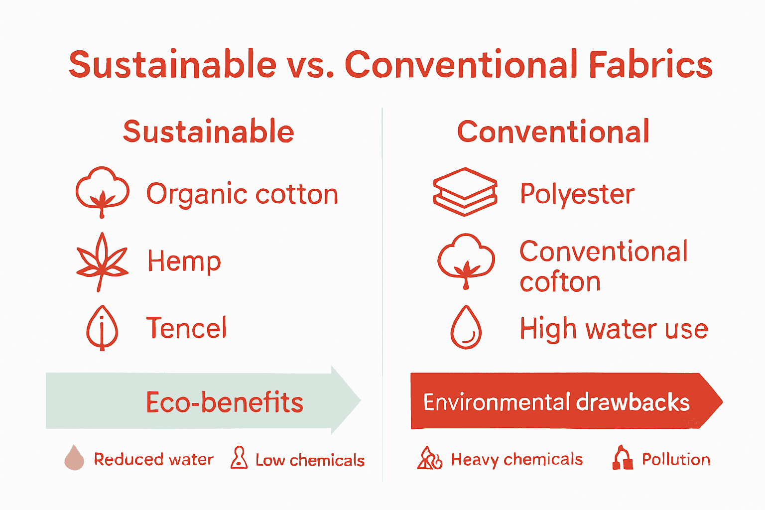 Infographic showing environmental differences between sustainable and conventional fabrics.