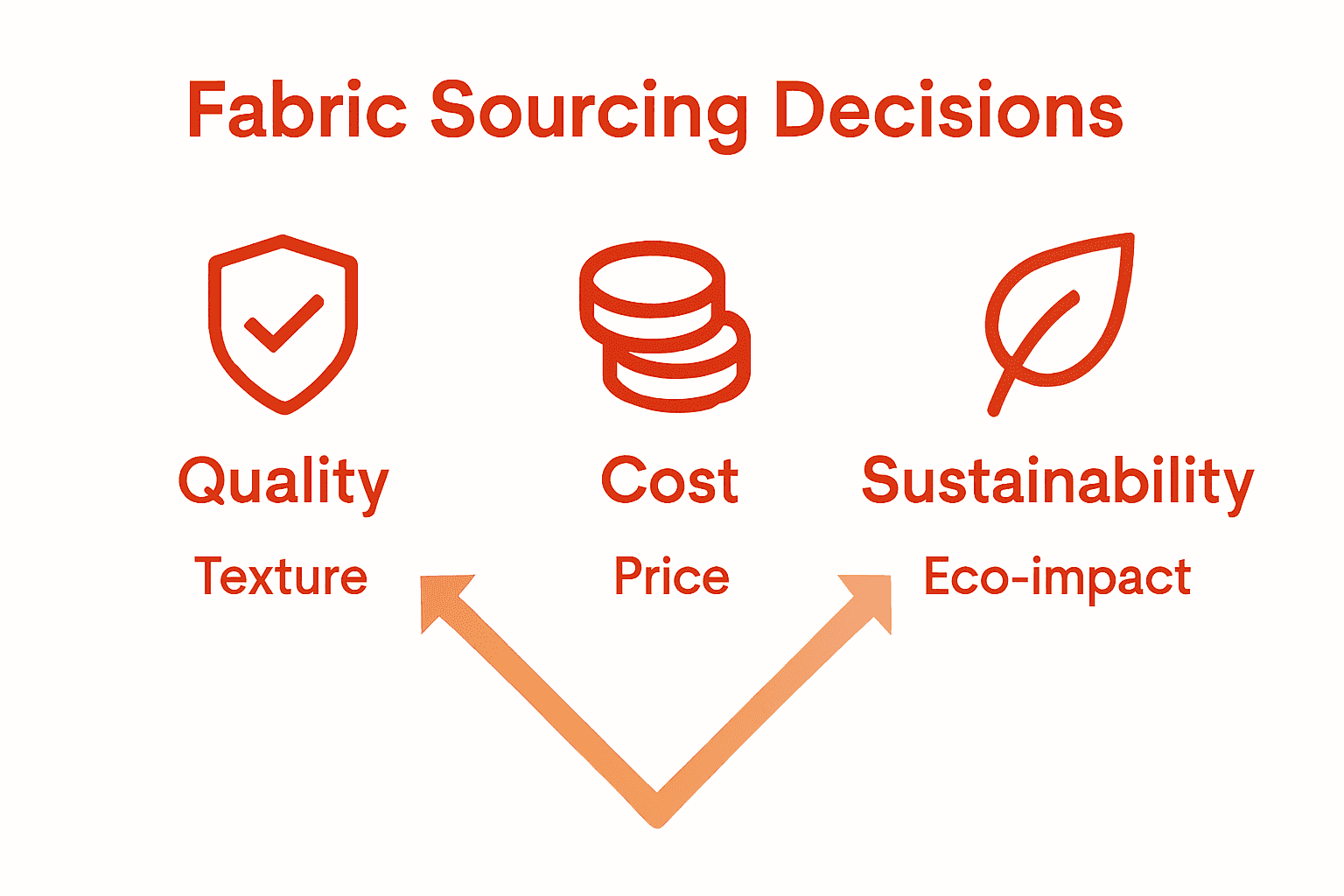 Infographic comparing quality, cost, and sustainability in fabric sourcing.