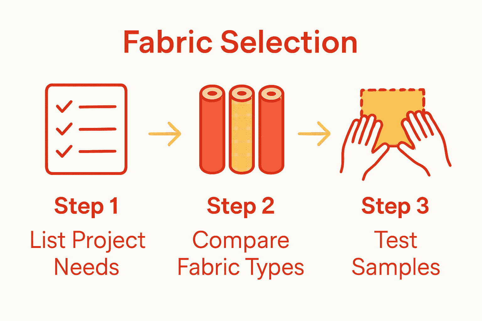 Infographic comparing three key steps in fabric selection