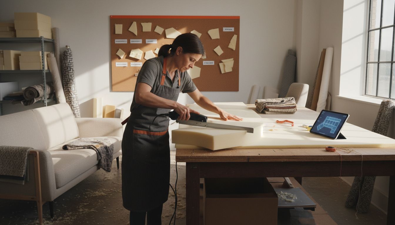 Designer working with upholstery foam samples