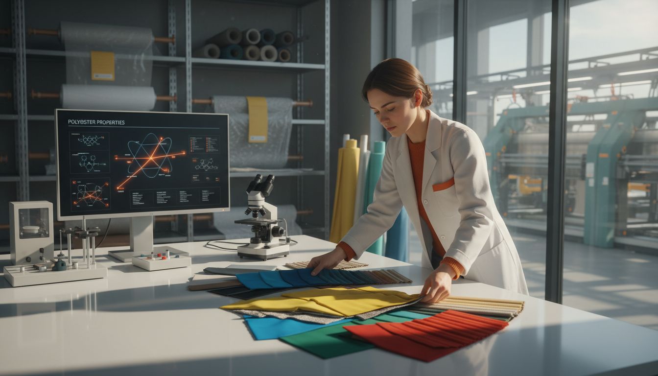 Polyester fabric samples in modern textile lab