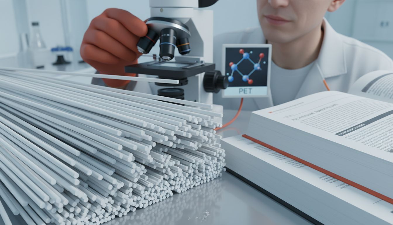 Close-up of PET polyester fibers under microscope