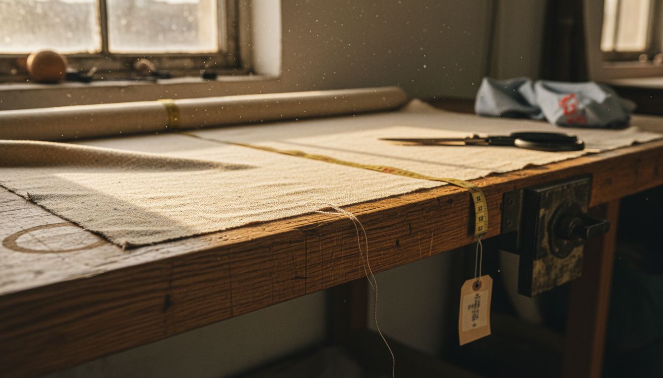 Close-up cotton polyester blend on workbench