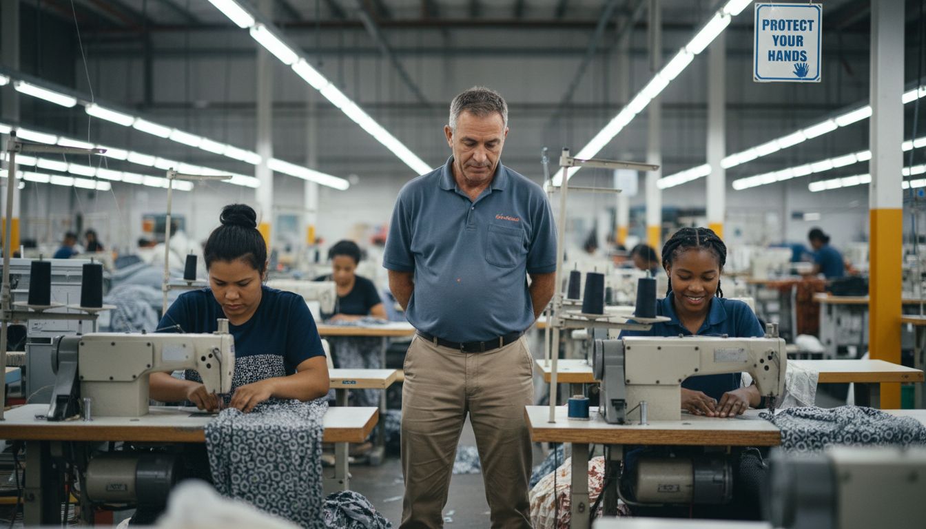 Factory supervisor inspects fair labor practices