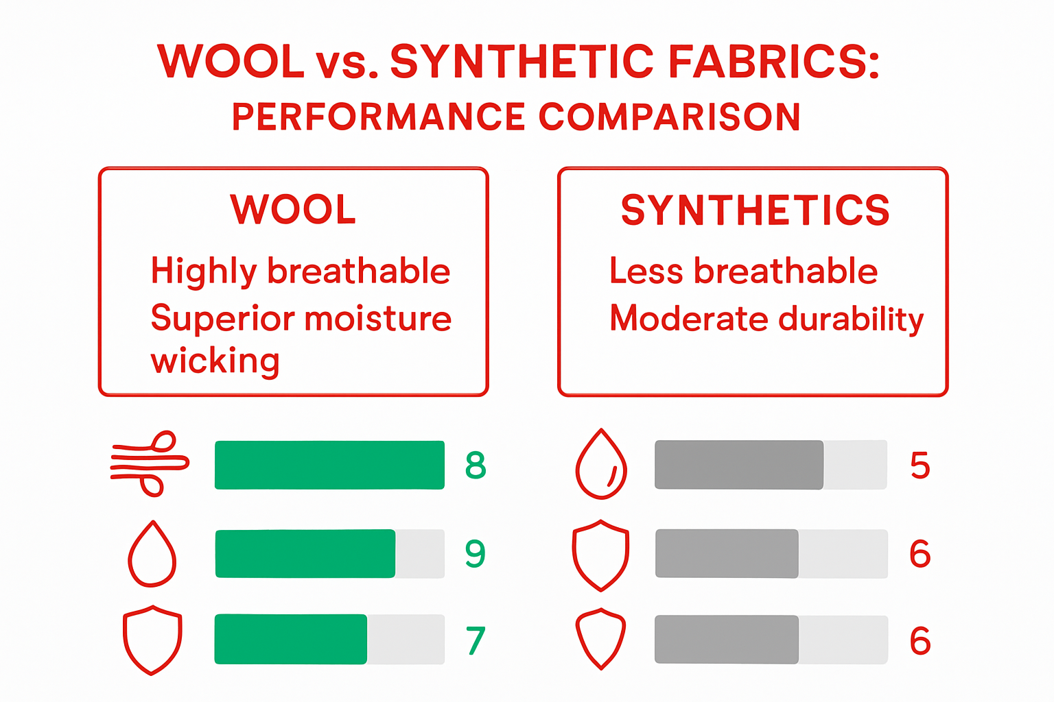 Infographic comparing wool and synthetic fabrics
