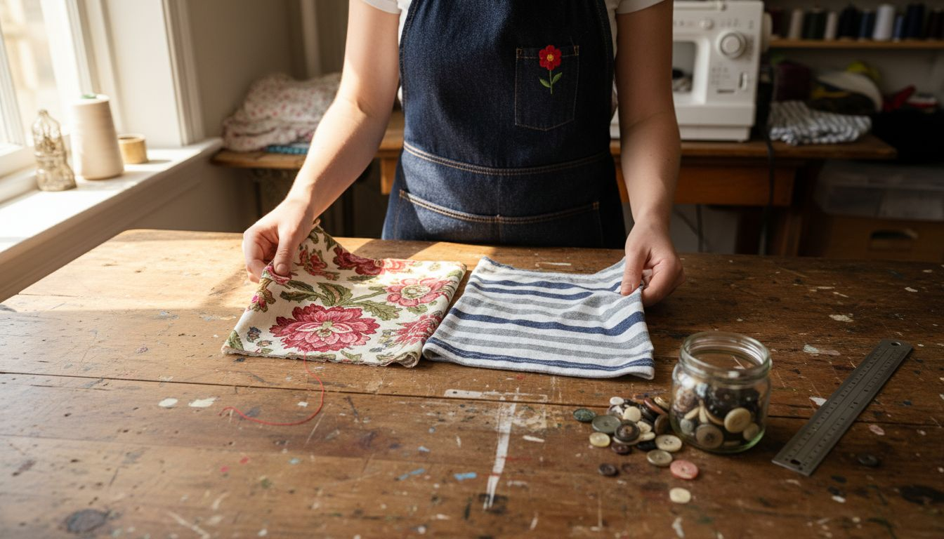Hands comparing different fabric swatches