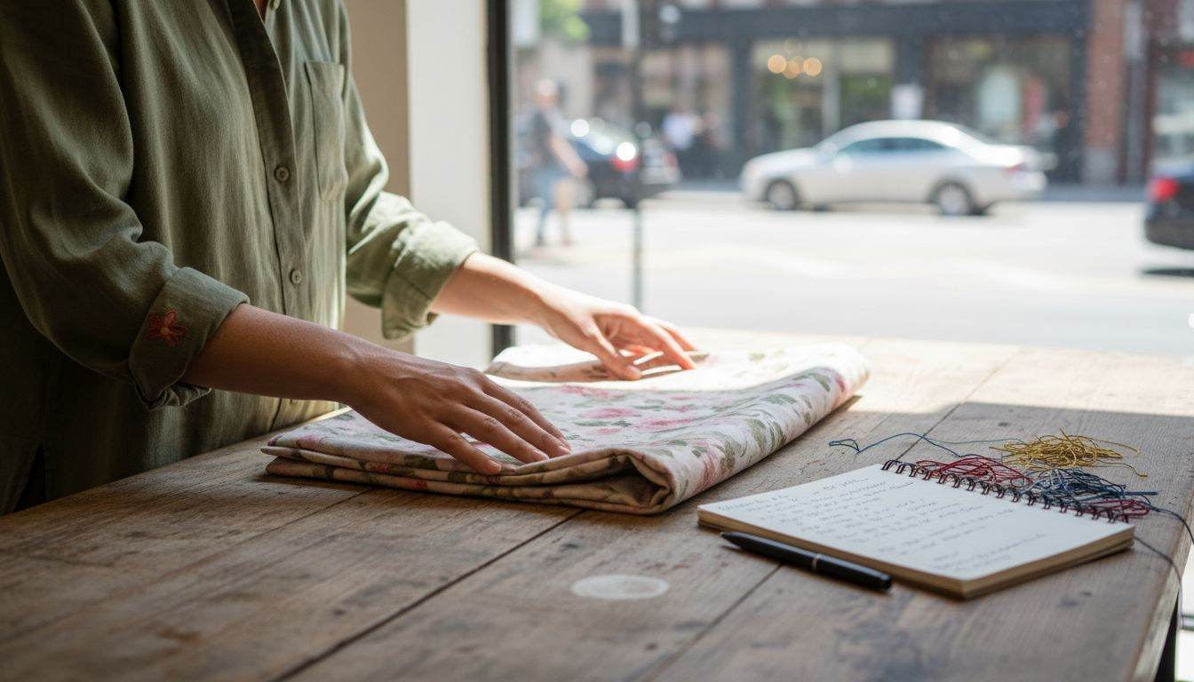 Buyer handling fabric samples in studio
