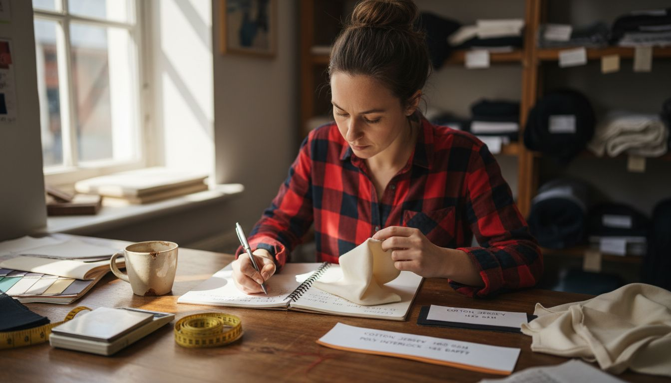 Buyers compare fabric GSM with textile swatches