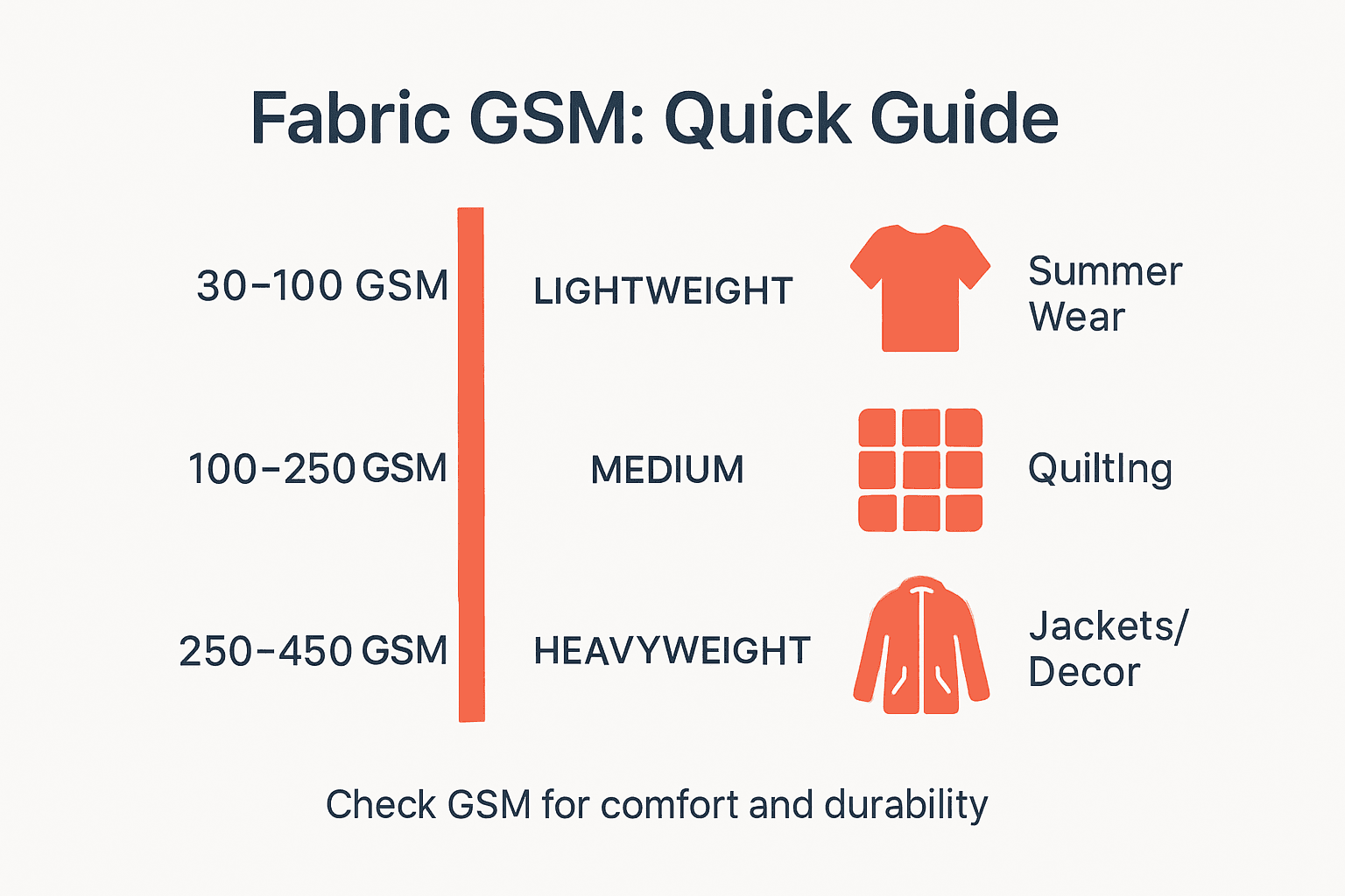 Infographic showing GSM fabric ranges and uses