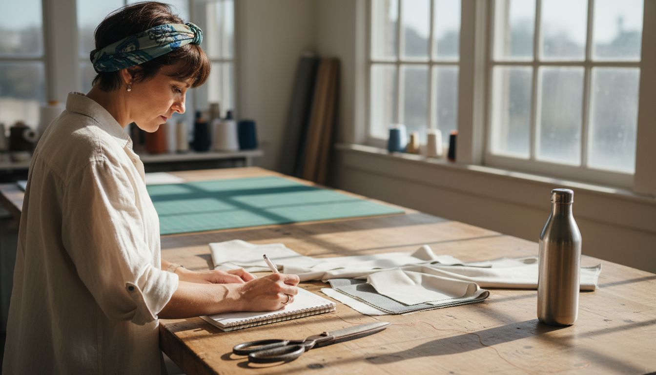 Designer reviews polyester fabric samples