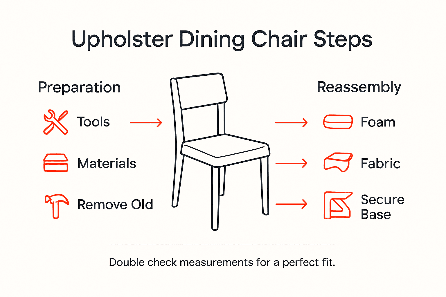 Infographic with dining chair upholstery steps and visuals