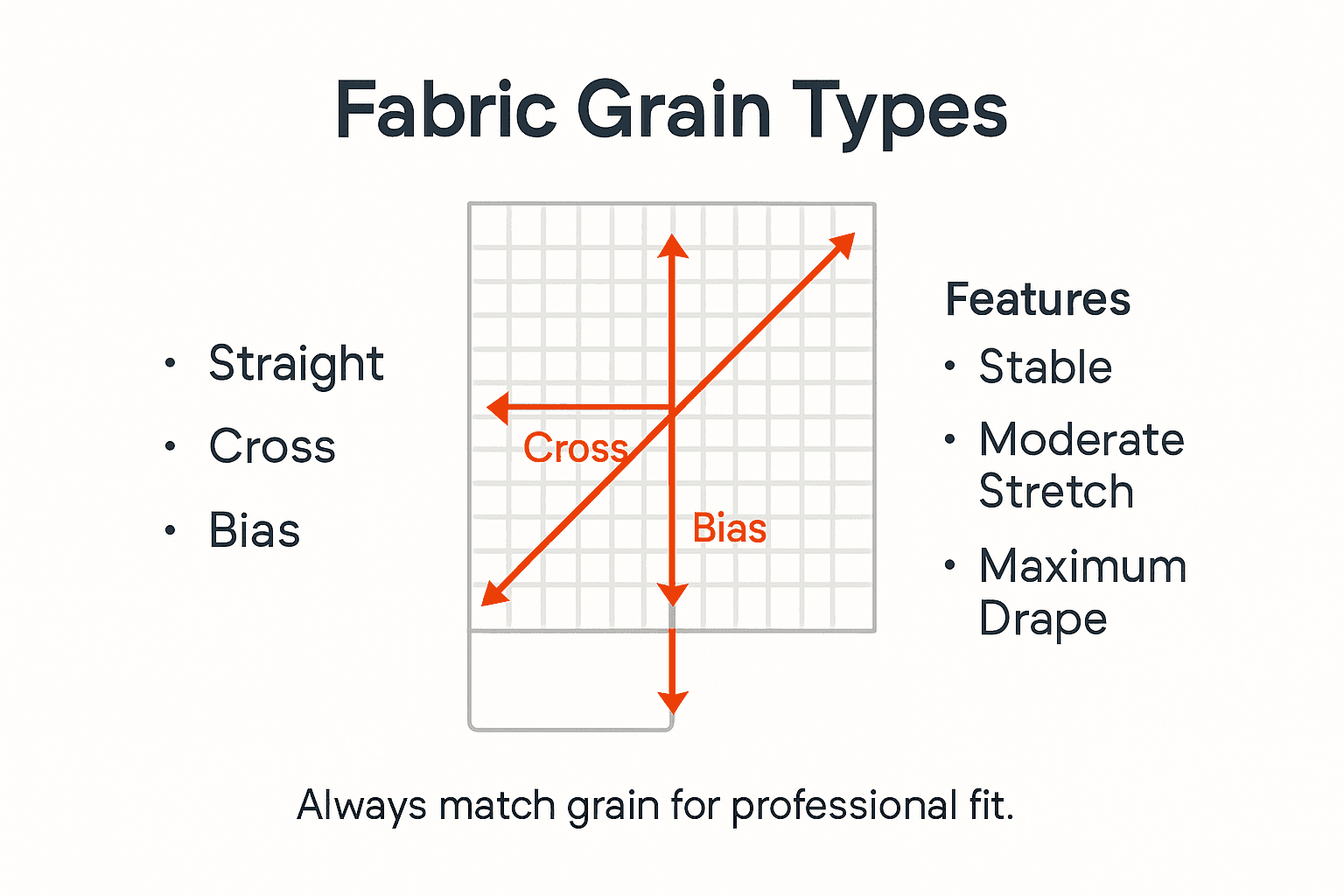 Infographic showing main types of fabric grain