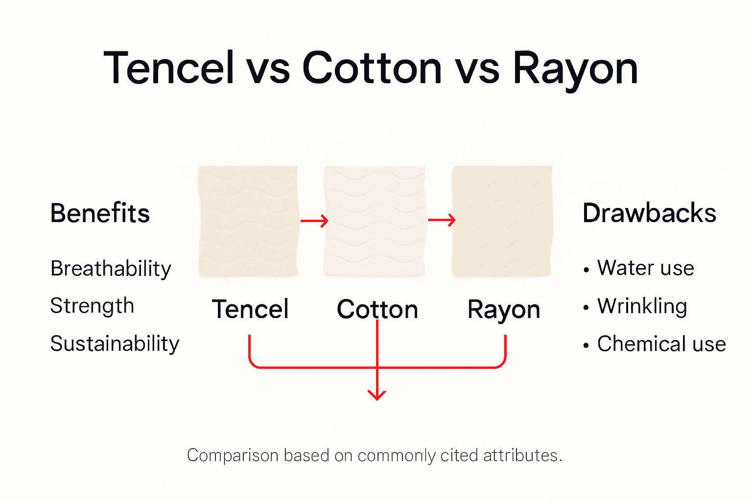 Infographic comparing Tencel, cotton, and rayon