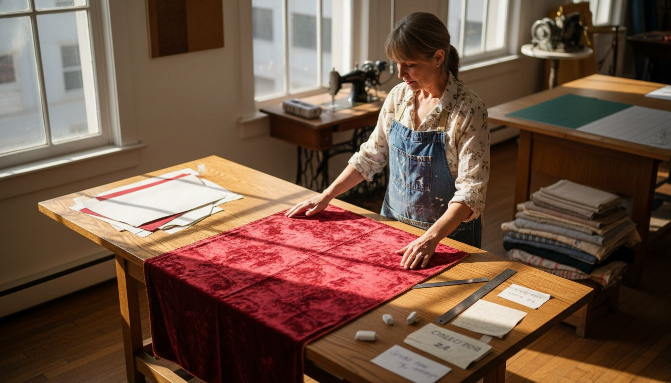 Designer inspecting fabric nap direction