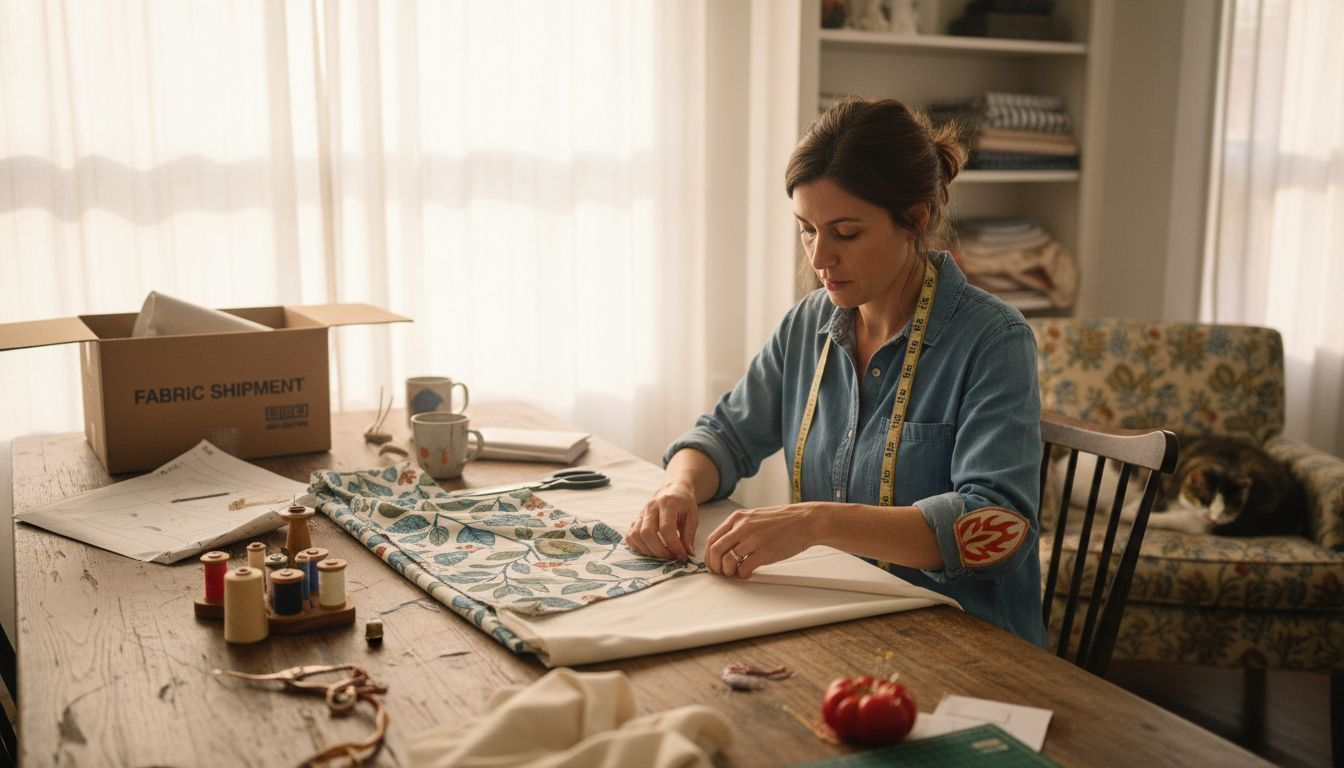 Sewist preparing lining fabric for home project
