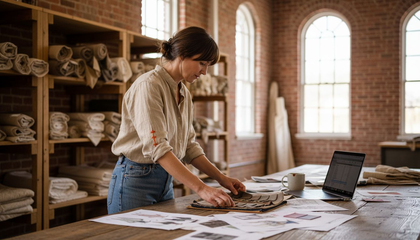 Designer reviewing organic textile samples