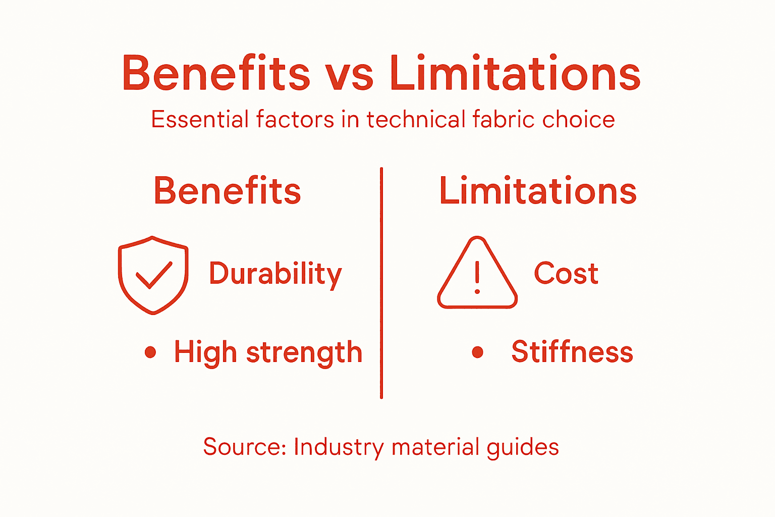 Infographic comparing textile benefits and limitations