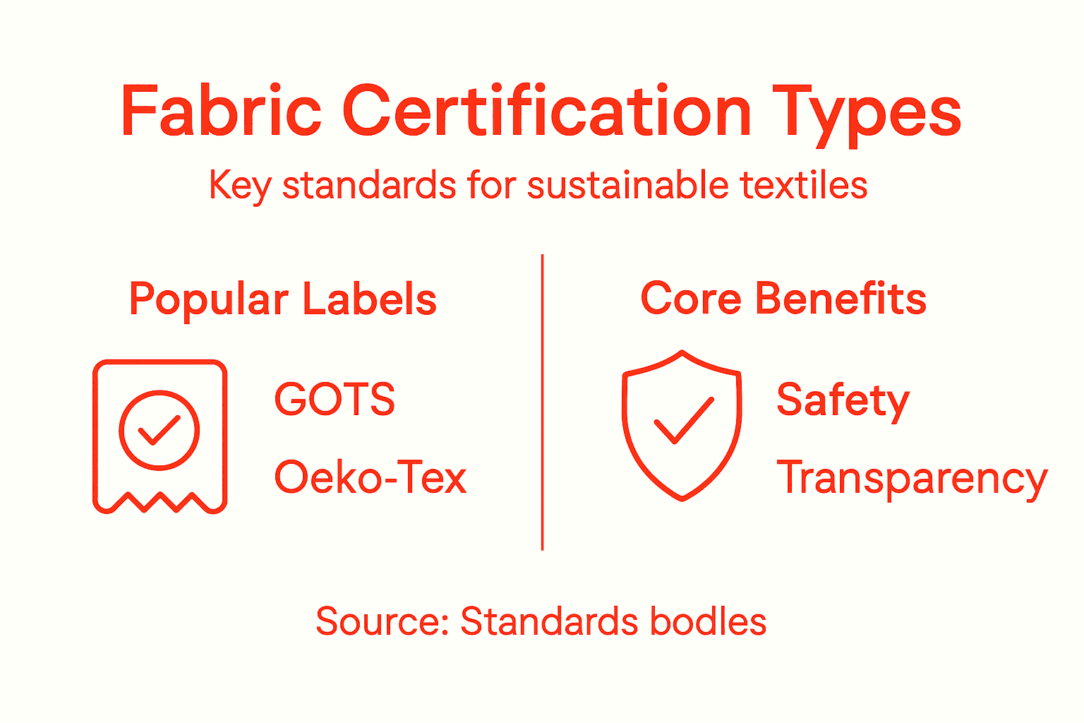 Infographic with fabric certification types and benefits