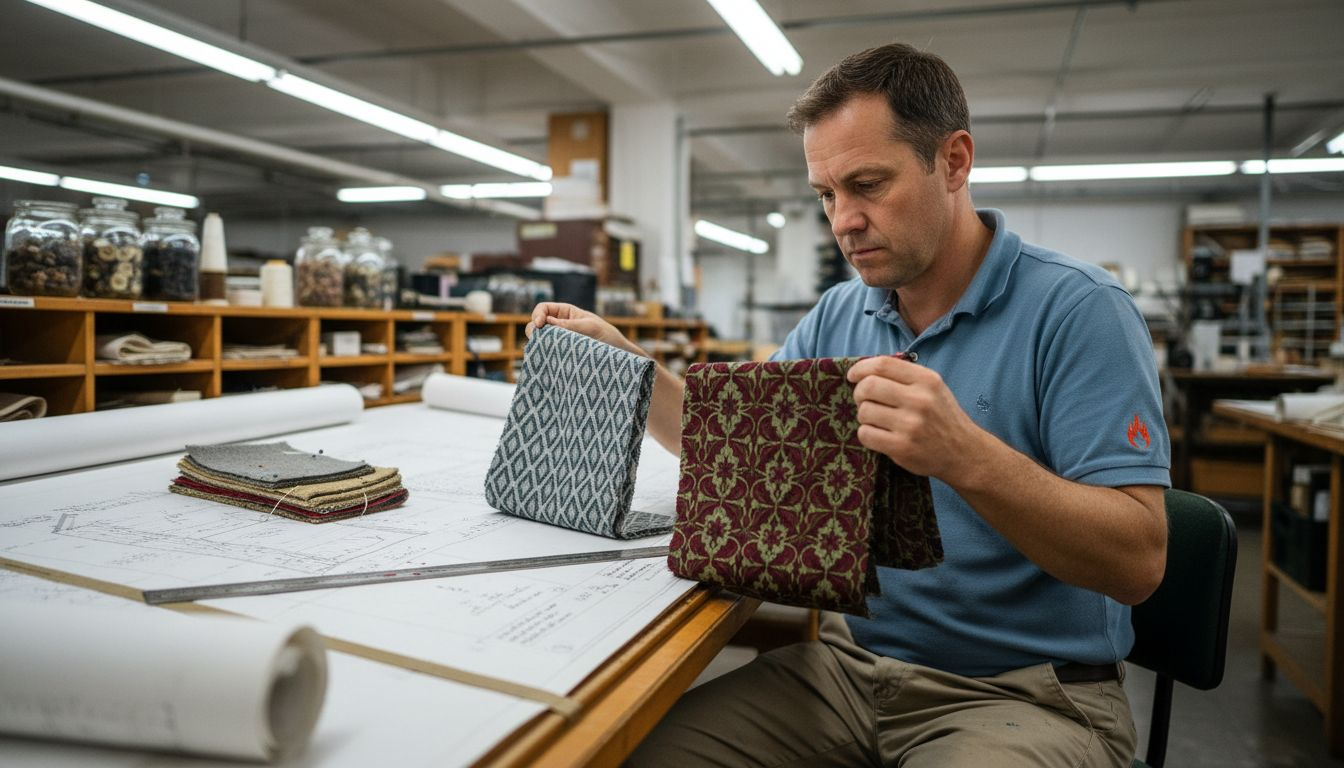 Engineer comparing fabric repeat samples