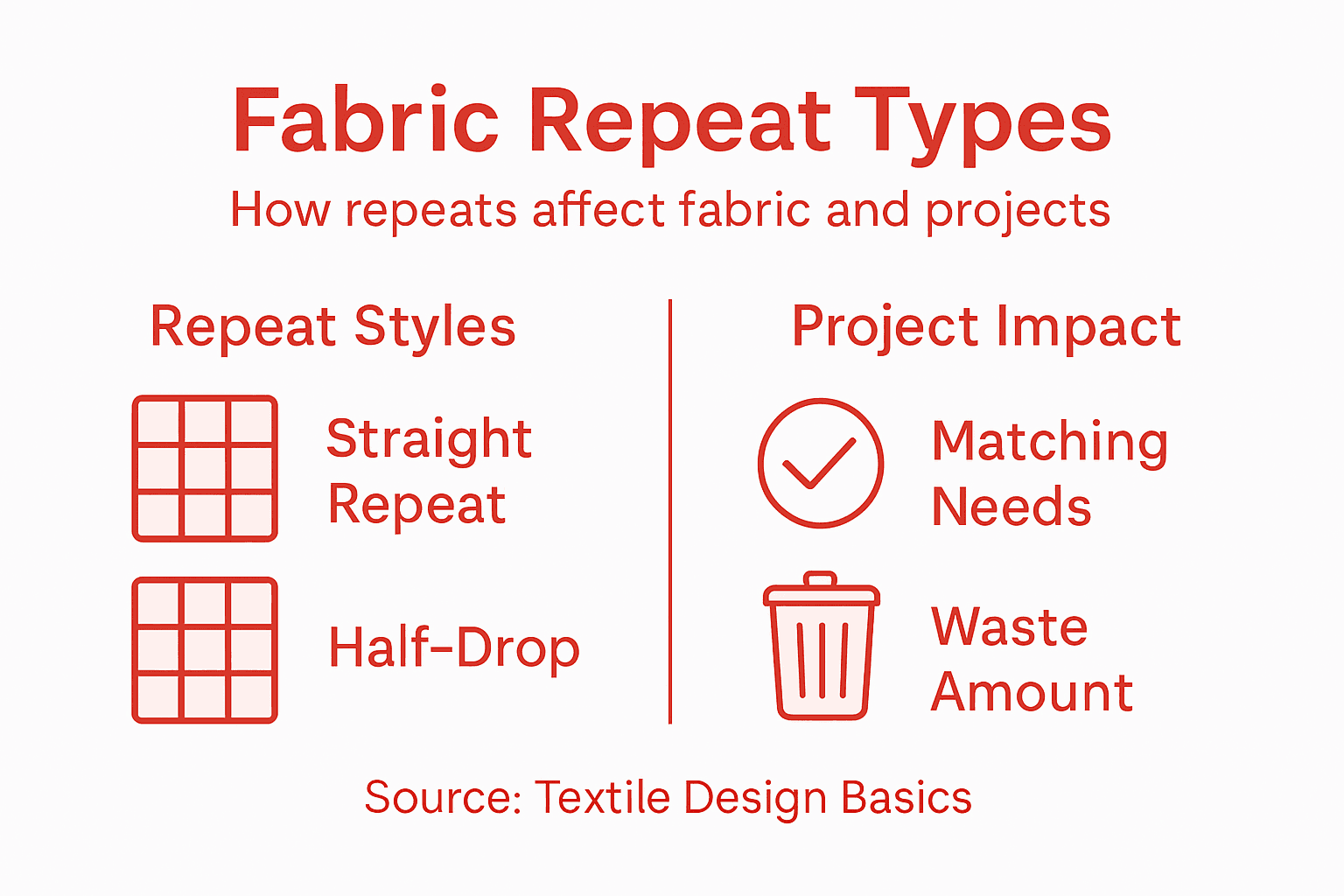 Infographic showing fabric repeat styles and impact