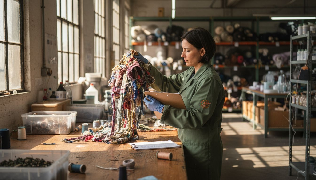Technician examining recycled fabric scraps