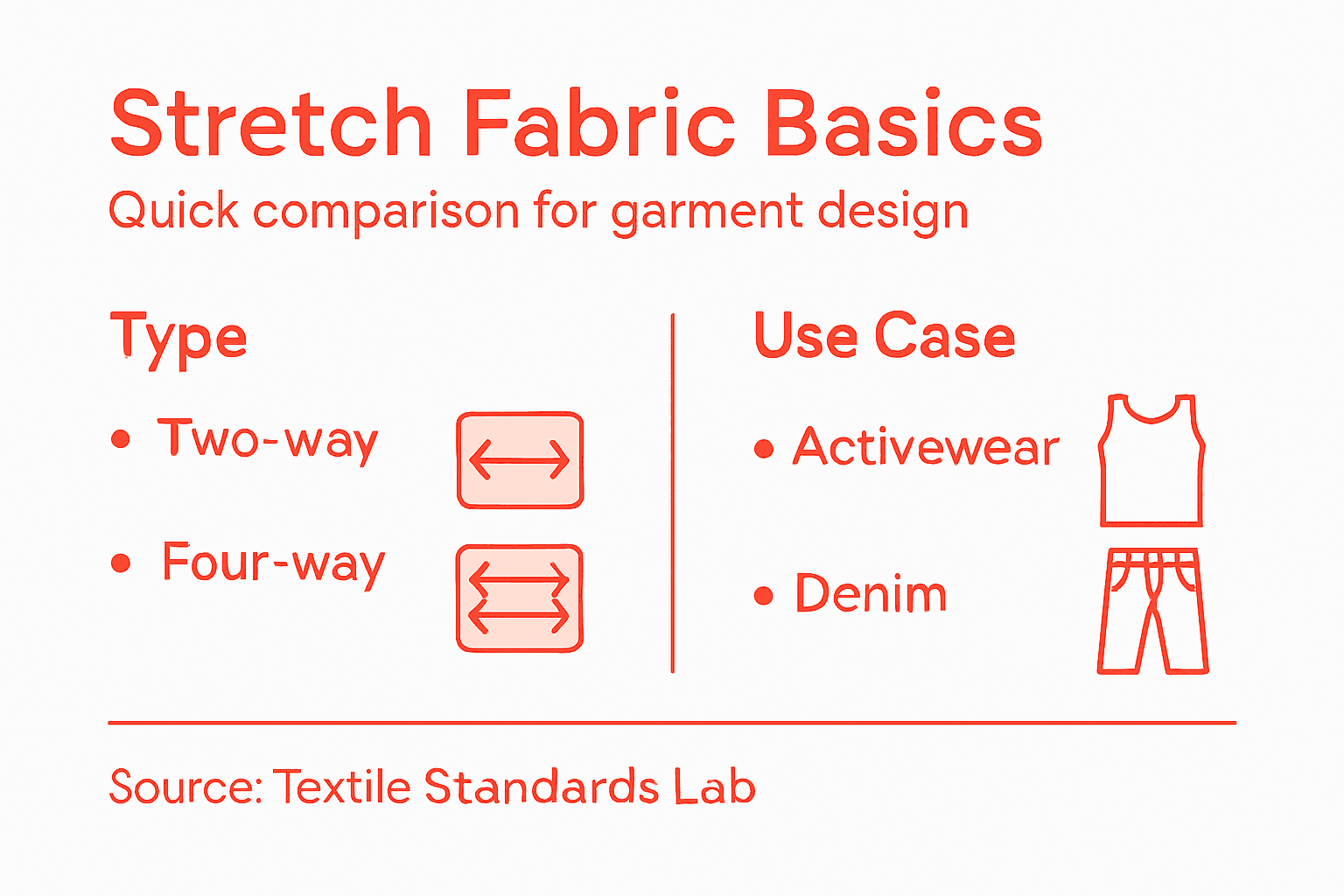 Infographic comparing stretch fabric types and uses