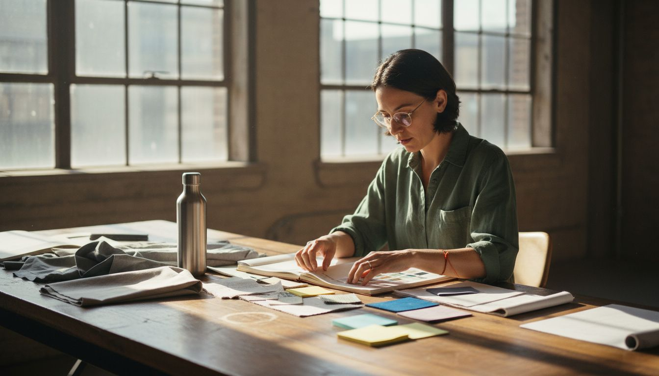 Designer comparing fabric swatches in urban studio