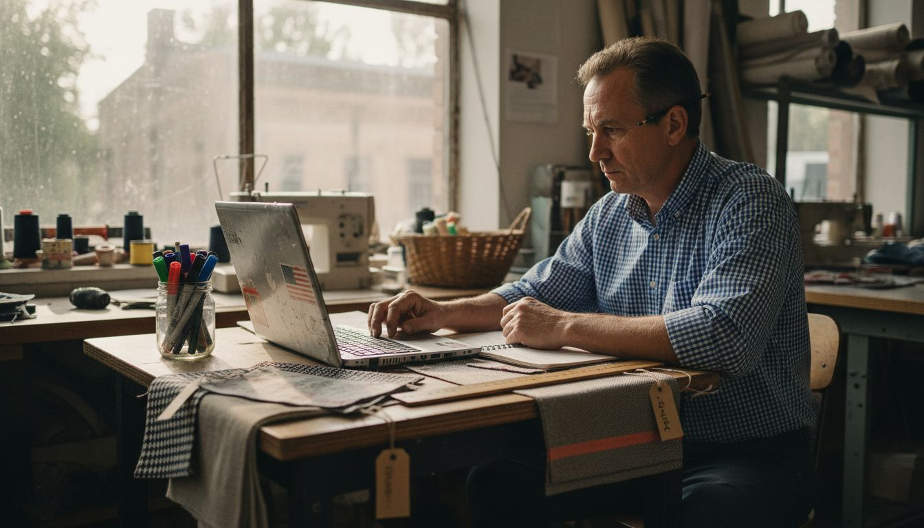 Person inputting fabric comparison details at desk