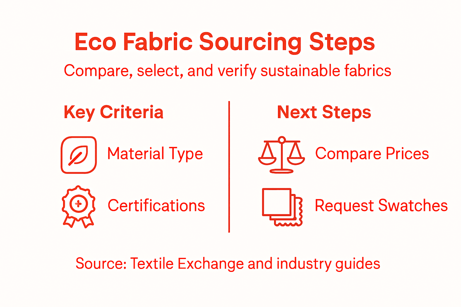 Infographic showing eco fabric sourcing steps and criteria