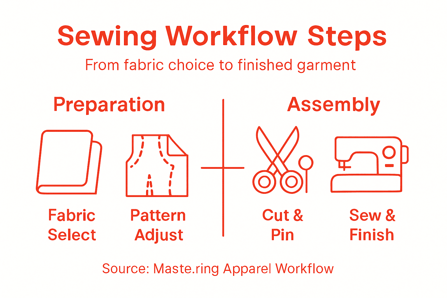 Infographic outlining sewing workflow steps
